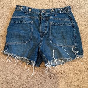 We The Free Blue Frayed Jean Shorts